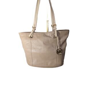 MK Michael Kors Jet Set Pebbled Leather Large Tote- Khaki
